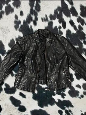 Black Faux Leather Biker Jacket - Women